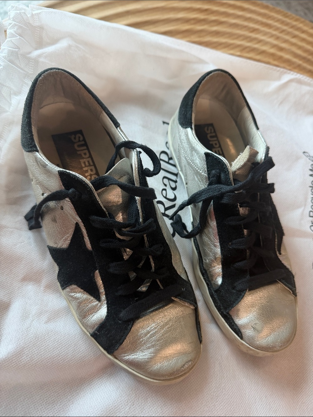 Golden Goose Silver and Black Low-Top Sneakers - Picture 3 of 13